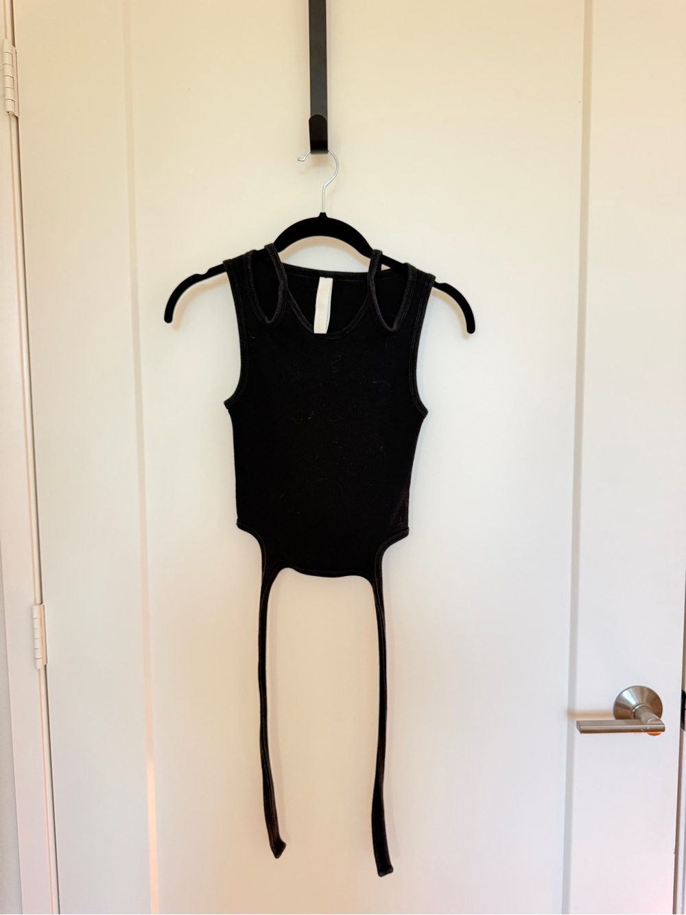 Dion Lee black double-tie ribbed tank top, size XS